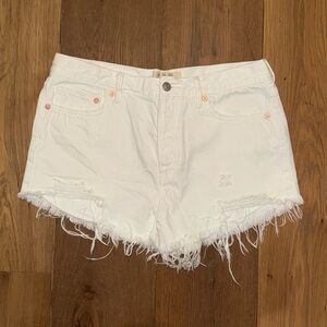 Free People We The Free Loving Good Vibrations White Denim Shorts
